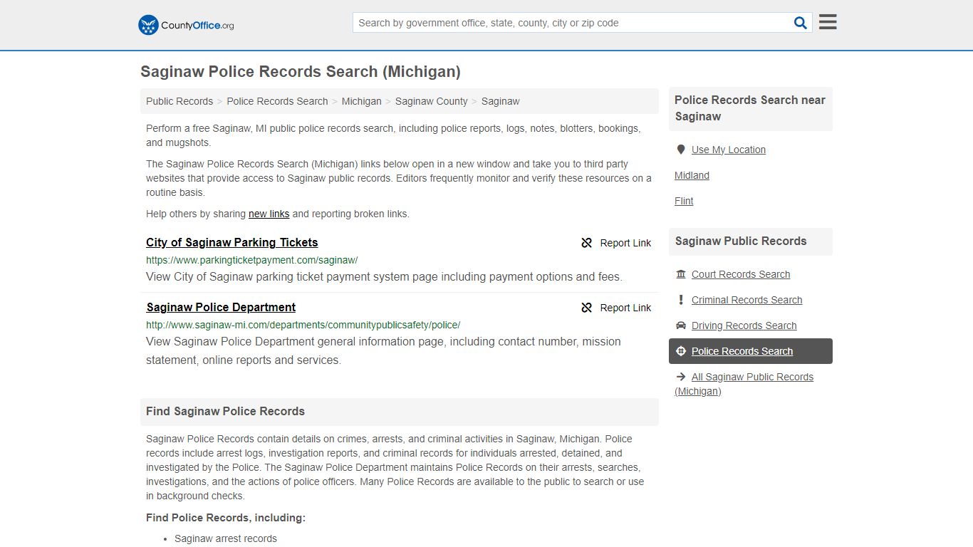 Saginaw Police Records Search (Michigan) - County Office